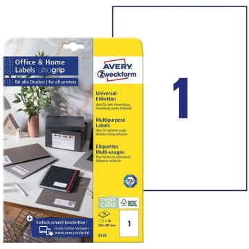 Photo Étiquettes adhésives - 210 x 297 mm - Blanc AVERY Office and Home