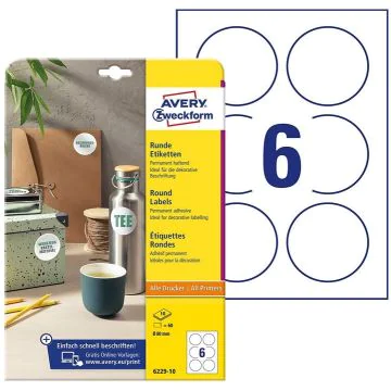 Photo Étiquettes adhésives permanentes - Diamètre 80 mm - Blanc AVERY