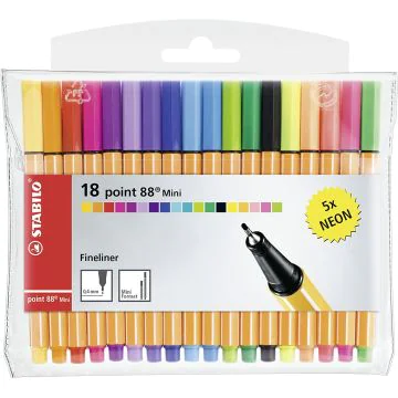 Photo STABILO : Lot de 18 stylos-feutres - Fineliner point 88 Mini 688/18-2