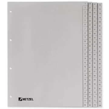 Photo HETZEL : Jeu de 100 intercalaires à chiffres en plastique - 226 x 297 m