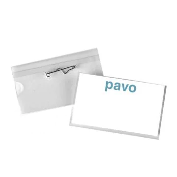 Photo Lot de 50 Badges avec épingle torsadée - 60 x 40 mm : PAVO