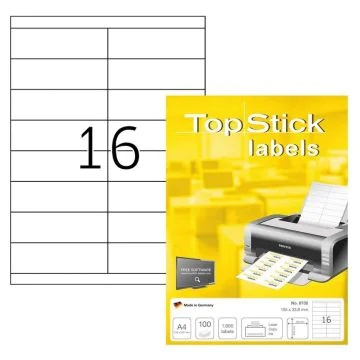 Photo Étiquettes adhésives blanches - 105 x 33,8 mm : TOP STICK Lot de 1600