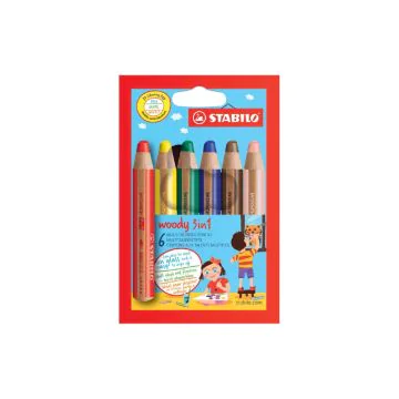 Photo 880/6 STABILO : Étui de 6 crayons woody 3 en 1 - Assortiment