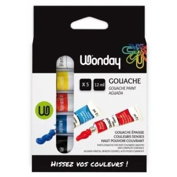 Photo Lot de 5 tubes de gouache - Assortiment WONDAY