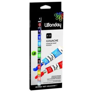Photo Lot de 12 tubes de gouache - Assortiment WONDAY