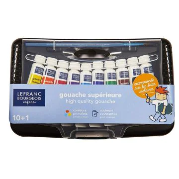 Photo Boîte de 10 tubes de gouache et pinceau LEFRANC Collège Box Peinture