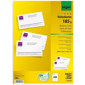 Photo SIGEL : Lot de 600 cartes de visites extra blanches - 180 g DP930