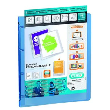 Classeur personnalisable 4 anneaux Polyvision - Dos 30 mm Bleu ELBA