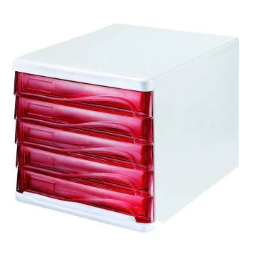 photo Bloc de rangement - 5 tiroirs - Blanc/Rouge transparent : HELIT H6129420
