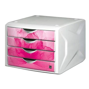 Photo Bloc de rangement - 4 tiroirs : HELIT Caméléon Blanc Wild flower H6129626