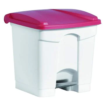Photo Poubelle à pédale avec couvercle - 30 litres - Blanc/Rouge : HELIT H2402025
