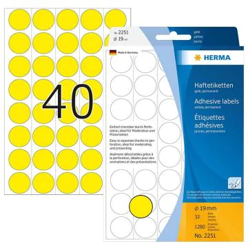 Photo HERMA : Lot de 1280 étiquettes adhésives rondes - 19,0  mm - Jaune