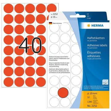 Photo HERMA : Lot de 1280 étiquettes adhésives rondes - 19,0  mm - Rouge