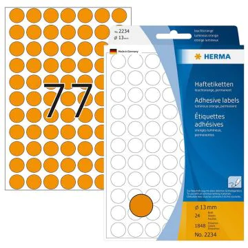 Photo Etiquettes adhésives rondes - 13 mm - Orange fluo HERMA