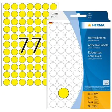 Photo HERMA : Lot de 2464 étiquettes adhésives rondes - 13,0  mm - Jaune