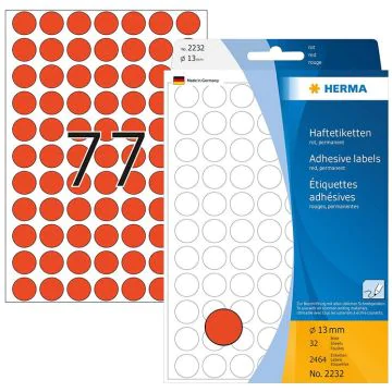 Photo HERMA : Lot de 2464 étiquettes adhésives rondes - 13,0  mm - Rouge