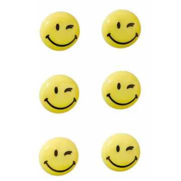 Photo Lot de 6 Aimants SMILEY 30 mm - Jaune et Noir : FRANKEN