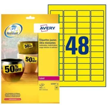 Photo Étiquettes ultra résistantes - 45,7 x 21,2 mm - Jaune AVERY 