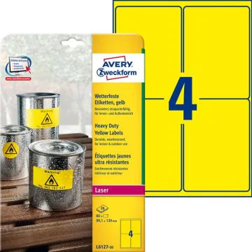 Photo Étiquettes ultra résistantes - 99,1 x 139 mm - Jaune AVERY Lot de 80