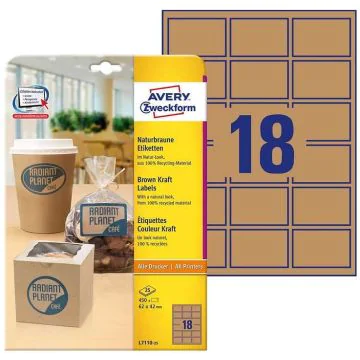 Photo Étiquettes rectangulaires - 62 x 42 mm - Kraft AVERY 