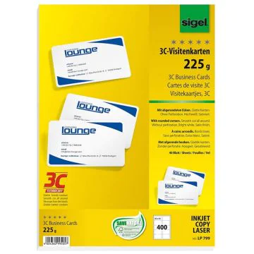 Photo SIGEL : Lot de 400 cartes de visite 3C extra blanches LP799