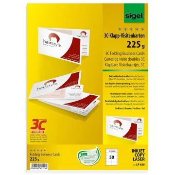 Photo SIGEL LP838 : Lot de 50 cartes de visite doubles 3C extra blanches - 225 g