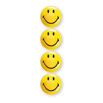 Photo Lot de 4 Aimants SMILEY 40 mm - Jaune et Noir : MAGNETOPLAN 16673