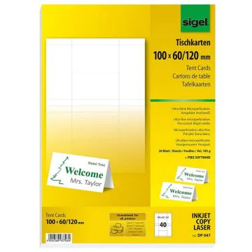 Photo Lot de 40 cartes de table Blanc 100 x 60 mm (SIGEL : Papeterie) modèle