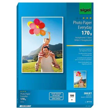 Photo SIGEL IP715 :  Papiers photos Brillant Everyday Plus - Format A4 - 170 g/m²