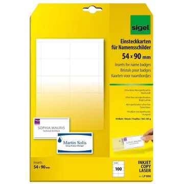 Photo Bristols PC pour Badges - 54 x 90 mm : SIGEL Lot de 100 