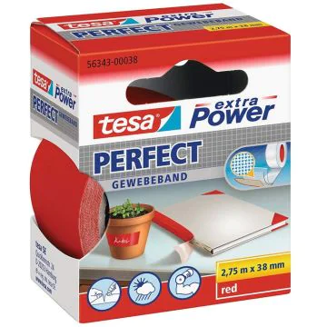 Photo TESA 00038-03 : Ruban adhésif toile extra Power - Rouge - 38 mm x 2.75 m
