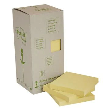 POST-IT Bloc notes adhésives recyclables - Jaune - 76 x 76 mm