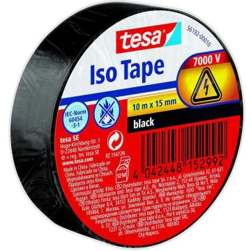 TESA 56192-00010-01 : Ruban adhésif isolant - ISO TAPE - 15 mm x 10 m - Noir