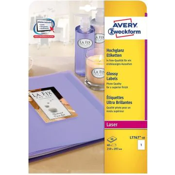 Visuel Étiquettes brillantes - 210 x 297 mm - Jet d'encre - Blanc AVERY