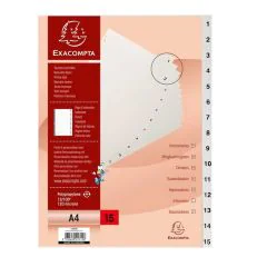 Jeu de 15 Intercalaires numériques en PP blanc - 1 à 15 - 225 x 297 mm EXACOMPTA