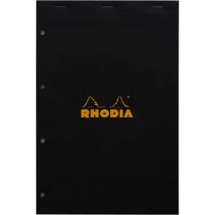 Bloc-Notes Quadrillé et perforé - 210 x 318 mm A4+ : RHODIA 20 Couverture Noire Visuel