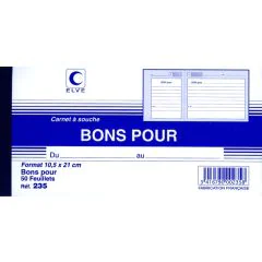 BONS POUR : Carnet à souche  ELVE 235