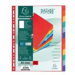 Jeu de 12 Intercalaires A4 maxi en carte lustrée rigide - Assortiment EXACOMPTA 