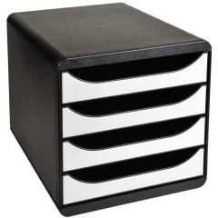 Caisson à 4 Tiroirs - Big Box - Noir/Blanc glossy : EXACOMPTA Glossy modèle