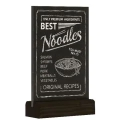Présentoir de Table - A6/Portrait - Ardoise avec socle en bois Noir : EUROPEL exemple