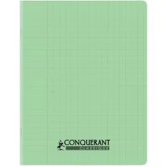 Cahier d'écolier - 96 pages Grands carreaux - 240 x 320 mm - Polypro Vert Pastel : CONQUERANT