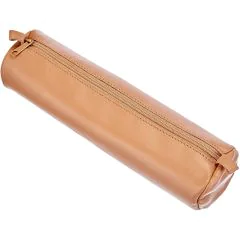Trousse ronde pour stylos - Cuir Naturel - 22 cm : CLAIREFONTAINE Visuel
