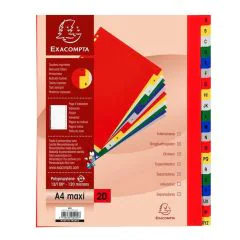 Jeu de 20 Intercalaires Alphabétiques en PP - Assortiment - 245 x 297 mm - A4 maxi EXACOMPTA
