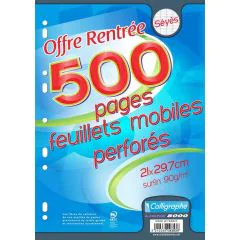 Feuilles mobiles perforées Séyès CALLIGRAPHE Lot de 500 pages - 210 x 297 mm image
