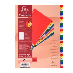EXACOMPTA 93E Jeu de 31 intercalaires numériques en polypropylène 1 à 31 Classement PG