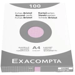 Photo Fiches Bristol quadrillées - 210 x 297 mm - Rose EXACOMPTA Image
