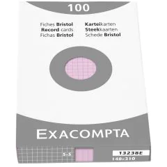 Photo Fiches Bristol quadrillées - 148 x 210 mm - Rose EXACOMPTA Image