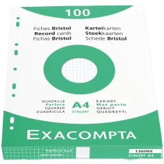 Photo Fiches Bristol quadrillées et perforées - 210 x 297 mm - Blanc EXACOMPTA Image