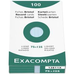 Photo Fiches Bristol lignées - 75 x 125 mm - Bleu azur EXACOMPTA Image
