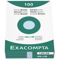 Photo Fiches Bristol lignées - 105 x 148 mm - Bleu azur EXACOMPTA Image